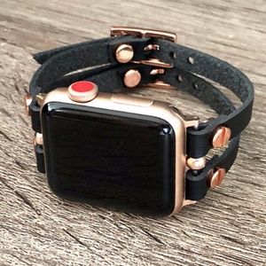 Rose Gold Classic Black Apple iWatch Leather Band